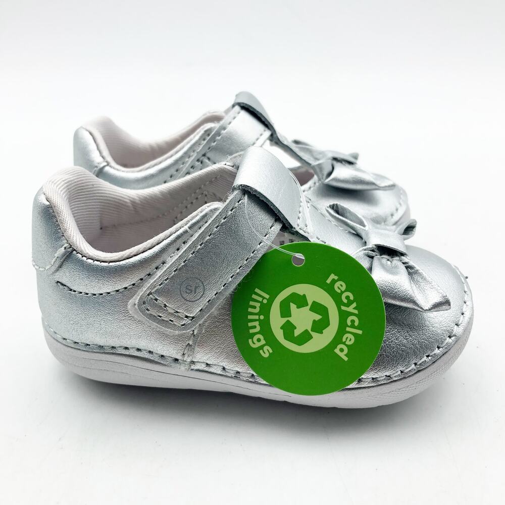 Stride Rite Silver Mary Jane Bow Baby Dress Shoes - Picture 3 of 11